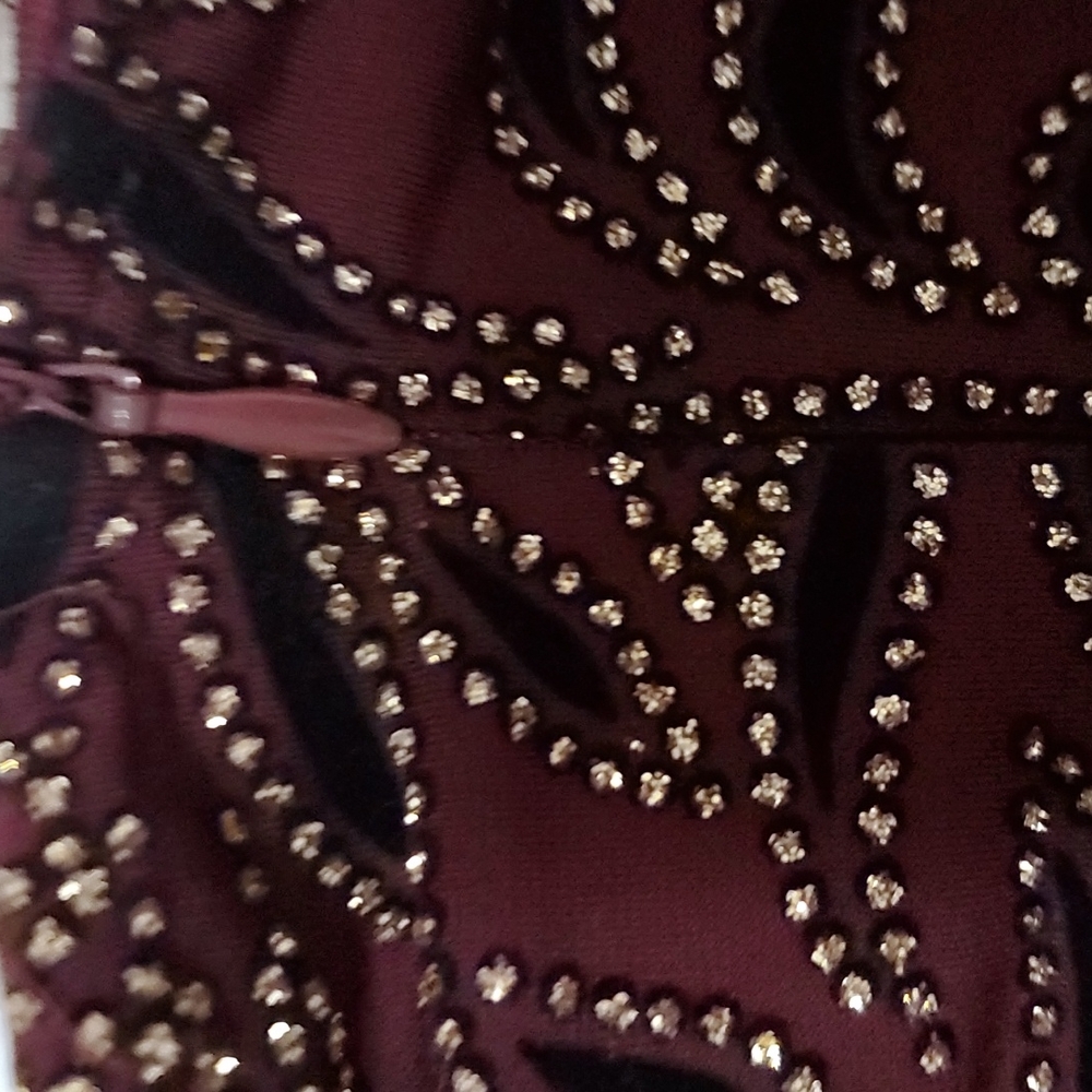 Never worn, 2-piece burgundy dress. Glitter printed. Size Small. - Picture 3 of 4